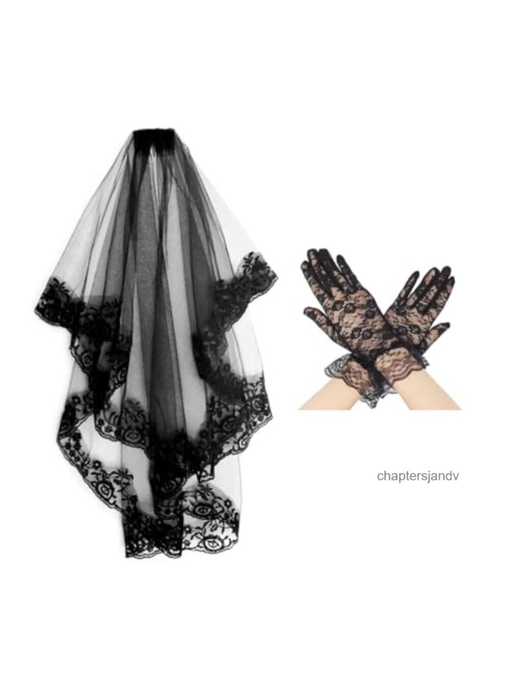 Lace Bridal Veil with Comb and Short Lace Gloves Set Wedding Costume Accessory